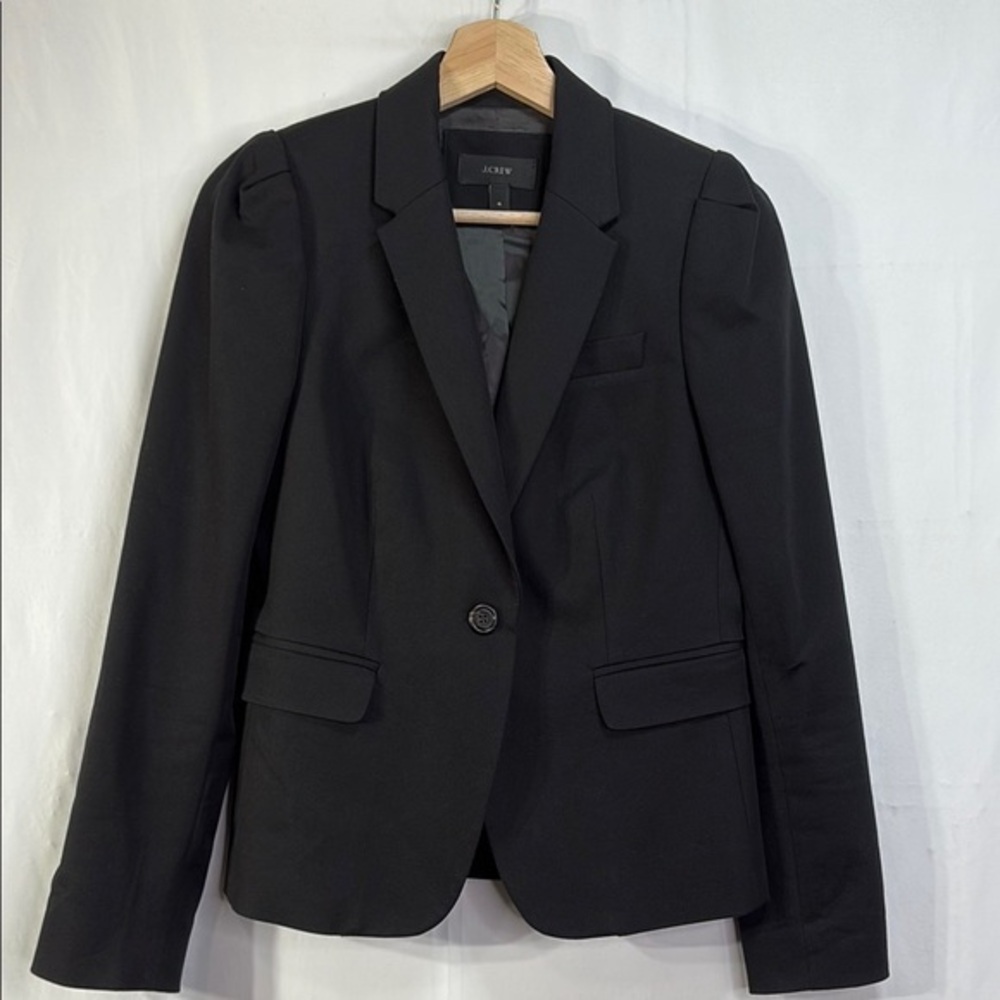 🥖 J. Crew Black stretch, cotton blend single button pleated shoulder Blazer